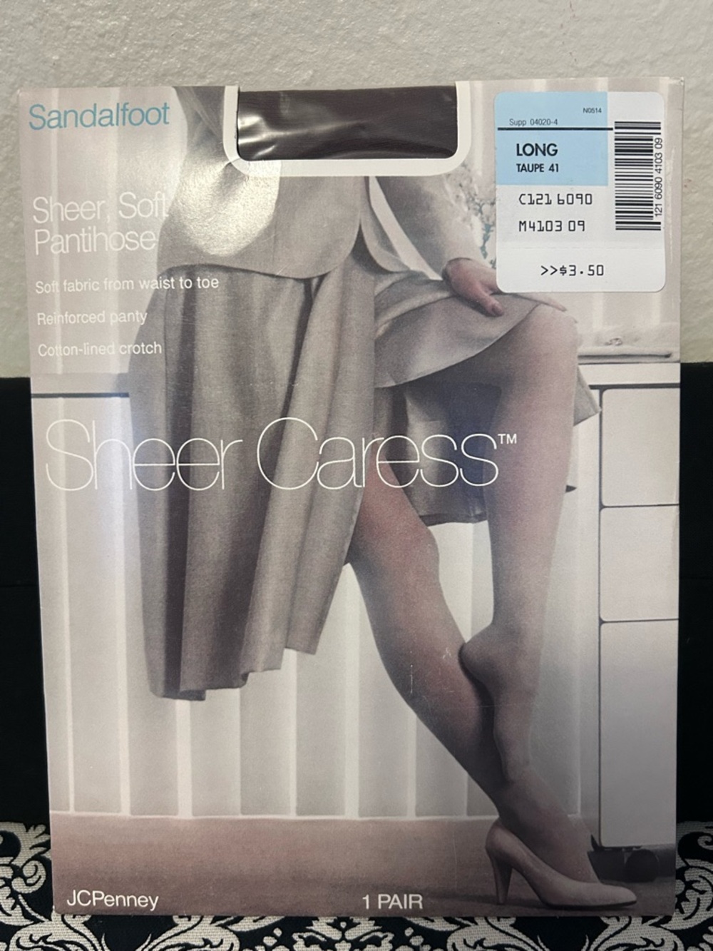 JCPenney Nylons Sheer Caress size TALL Taupe NIP Sandalfoot pantyhose hosiery